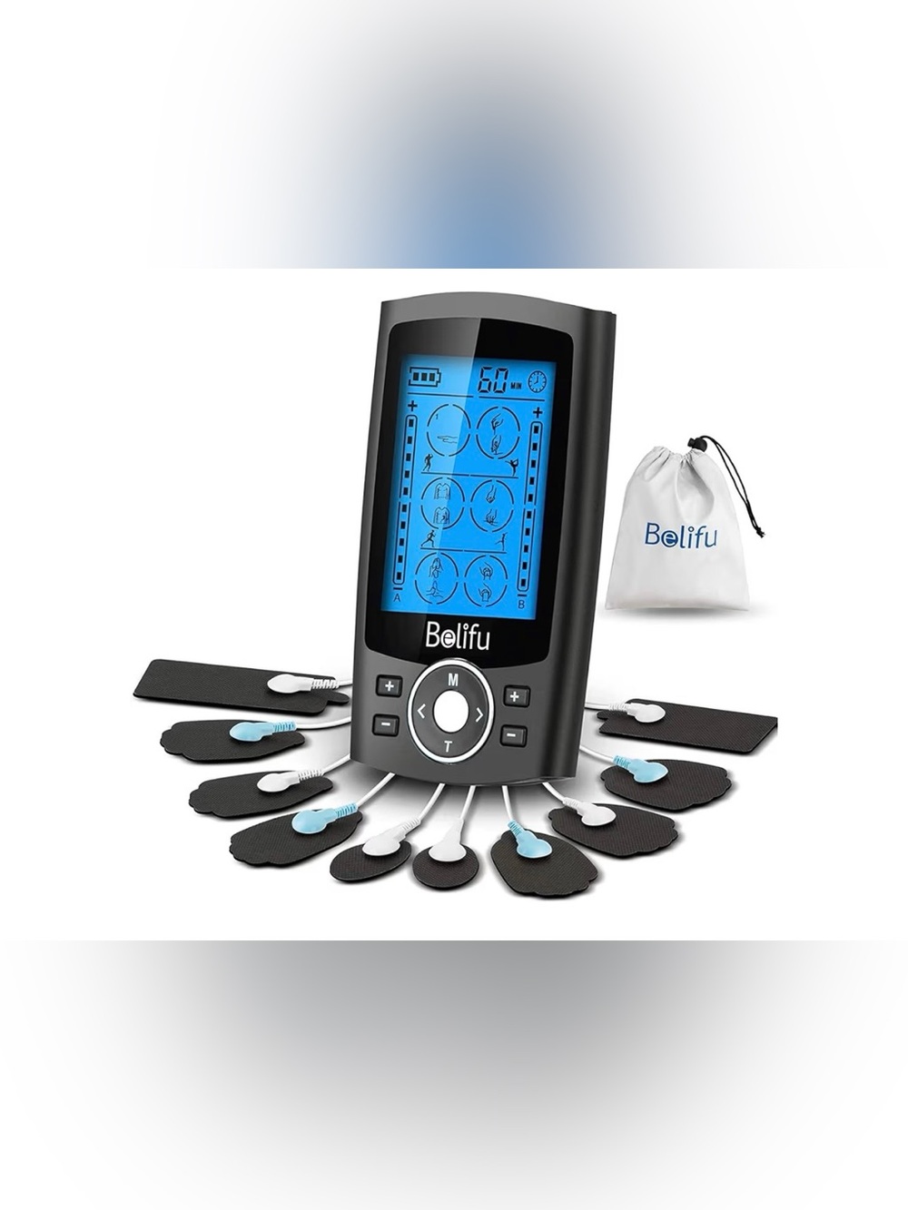 Black Portable TENS EMS Massager with Dual Channel LCD